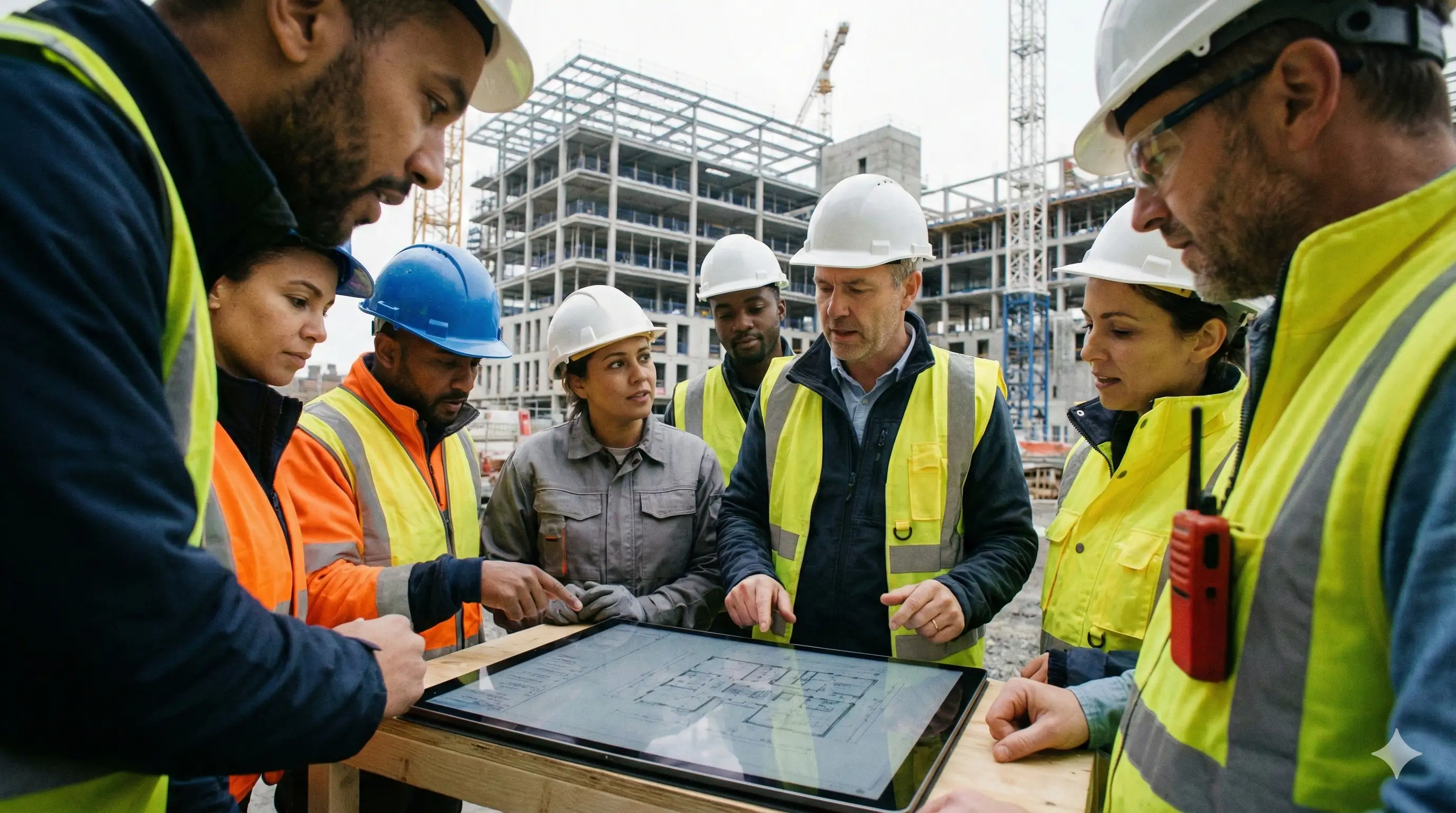 Construction team working together