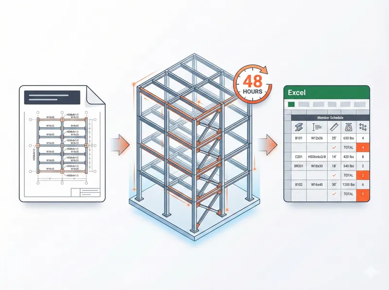 Structural drawings to BIM model to Excel member schedules transformation workflow - 48 hours delivery